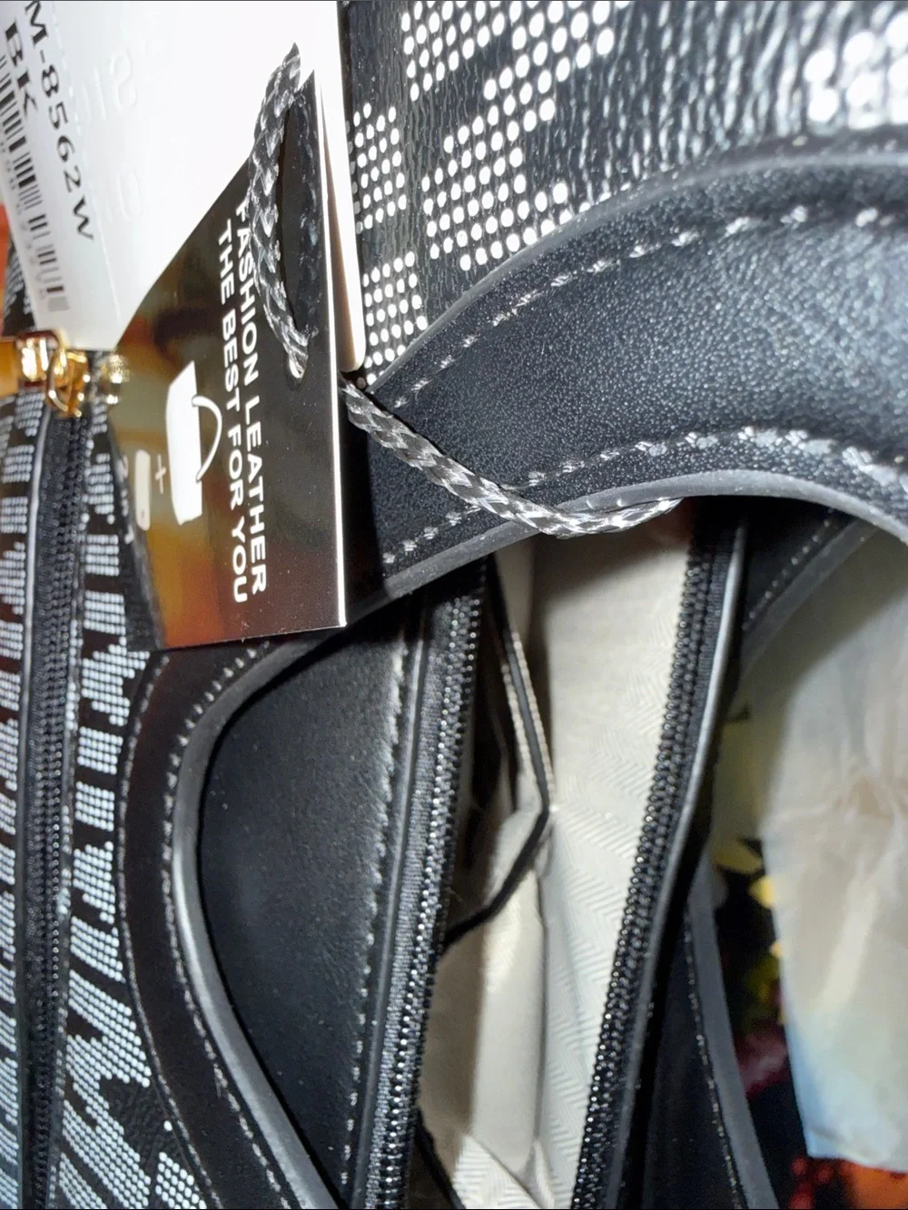 Black Patterned Top-Handle Women’s Bag with Front Zip Pocket w/wallet